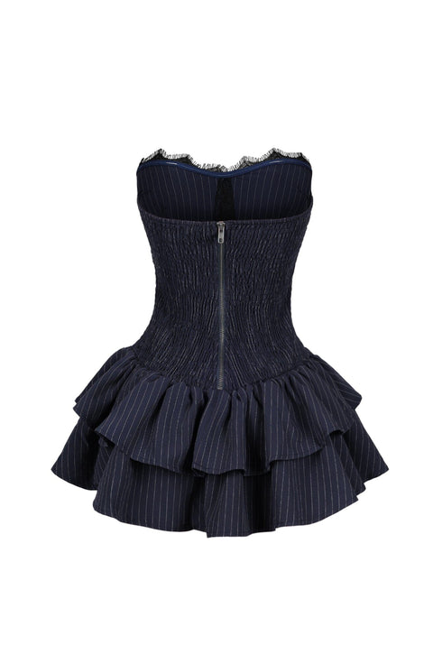 Cecily Pin Stripe Tube Lace Mini Dress